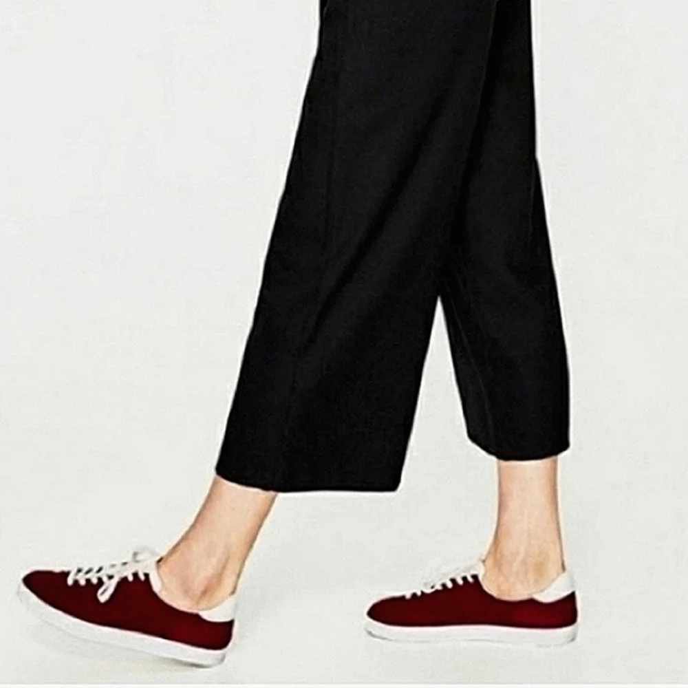 Excellent Used Condition Pair of Zara Woman Genuine Suede Burgundy Sneakers Sz38